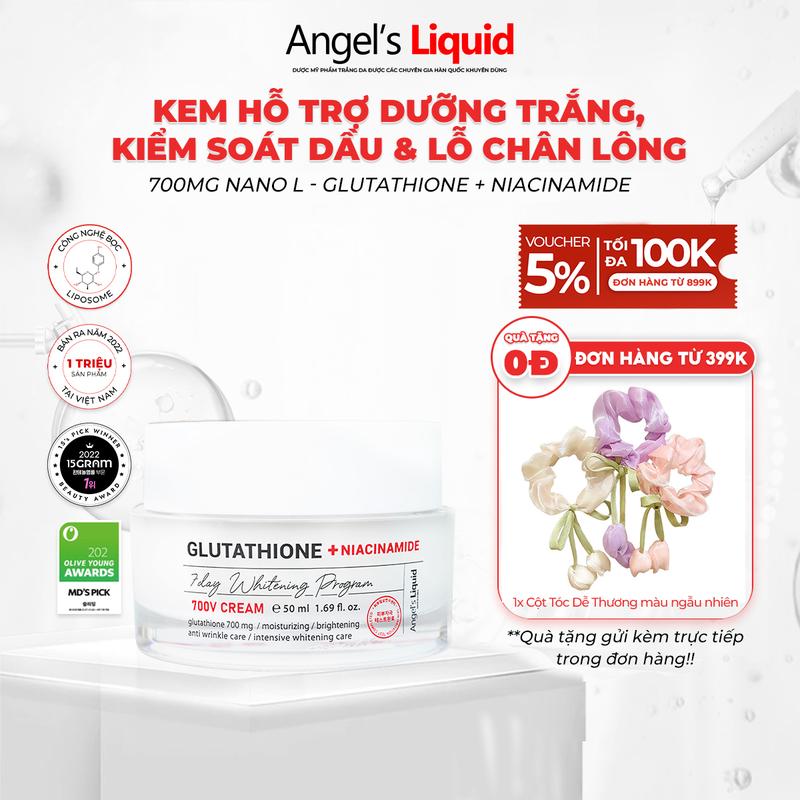   LIVE  Kem Giúp Dưỡng Trắng Cải Thiện Lỗ Chân Lông Angel's Liquid Glutathione +Niacinamide 7Day Whitening Program 700V-Cream 50ml 