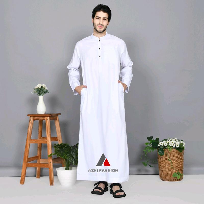 Jubah Pria Dewasa Lengan Panjang Polos Toyobo Gamis Muslim Katun Hitam 6