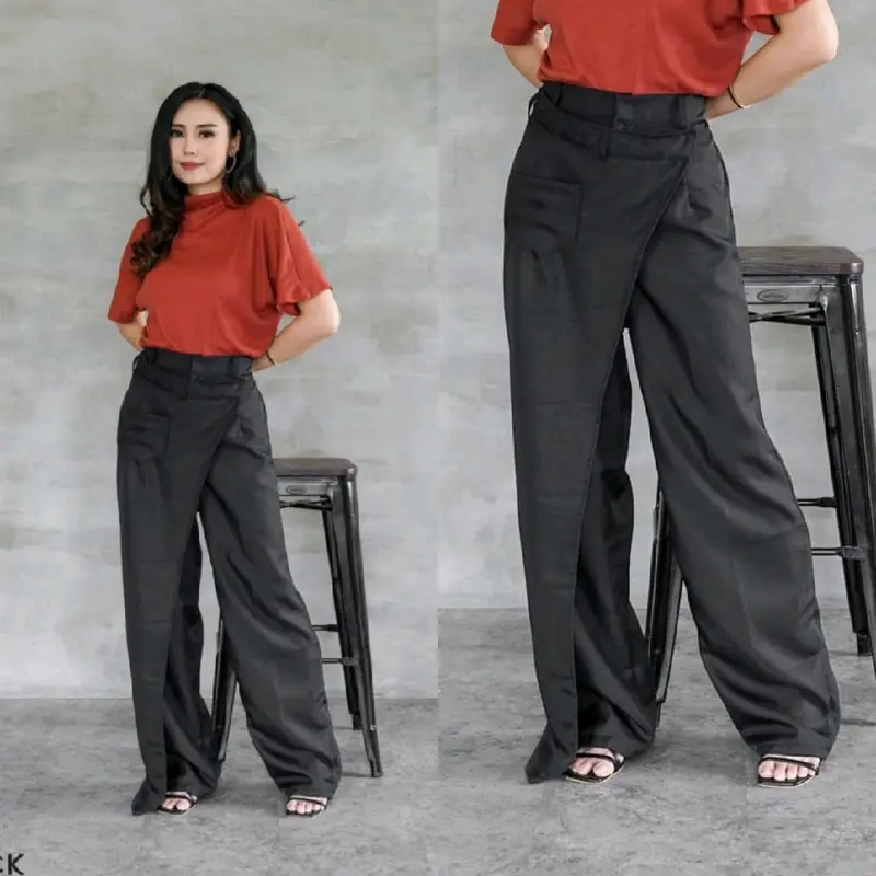 Overlap Cullote Pants - Celana Highwaist Wanita Kulot Sabrina Model Zipper 1