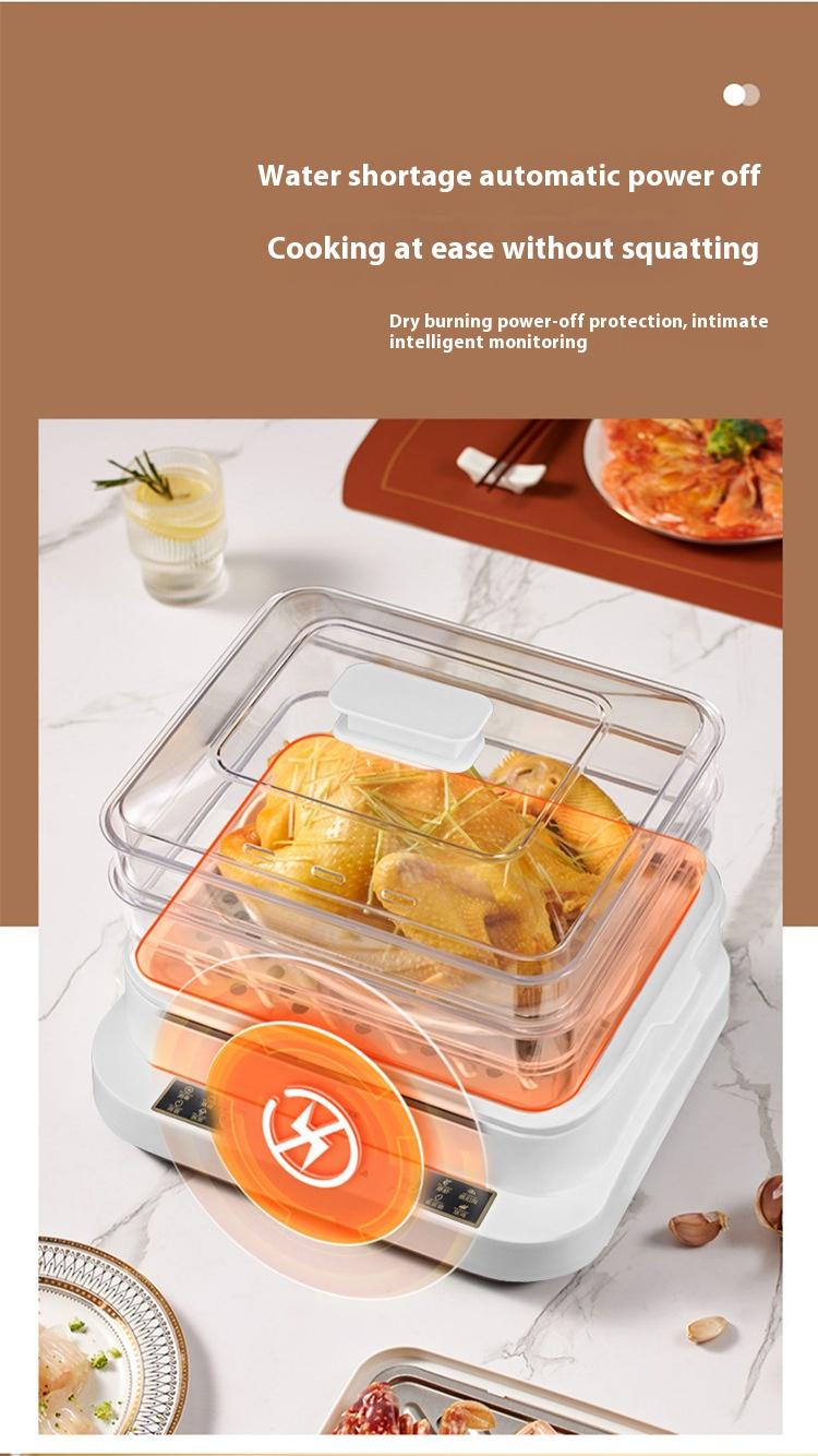 Product Introduction of The bottom of the multi-layer composite pot is quickly and evenly heated, steamed fish and vegetables are steamed out of a pot, and the lid is intelligent and timed to prevent dry burning. Protection 17