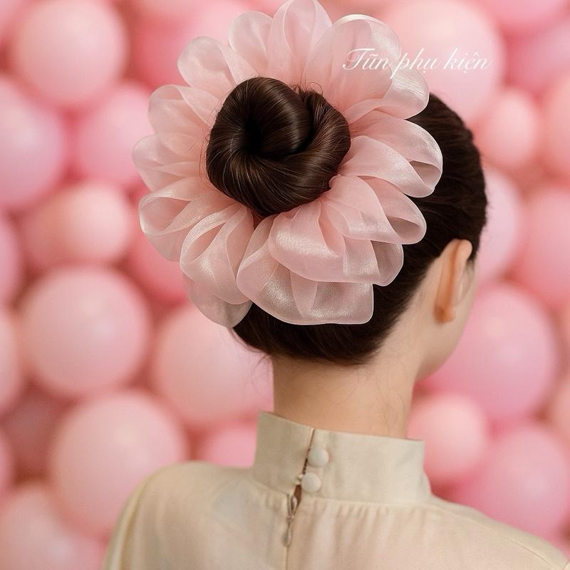   Kẹp búi tỏi tròn  PHOM TO PHỒNG Kẹp búi tóc củ tỏi đính nơ xinh xắn trẻ trung - Hàng thiết kế của Tũn 