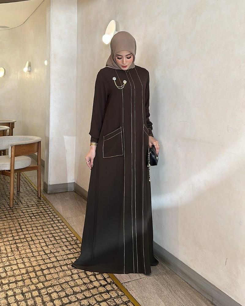 Product Introduction of Marwa Gamis Ceruty Babydoll Aplikasi Jahitan Timbul gamis cantik elegan terbaru size M L XL XXL Muslim Wanita Dress Mewah Syari Simple Lebaran Pesta Dewasa Maxi Kondangan 3