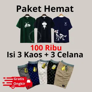 3 kaos + 3 celana set pakaian pria Motif