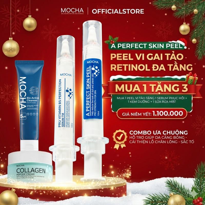 PEEL MIX RETINOL MOCHA mua 1 được 4 gồm: 1 ống tinh chất Peel Mocha 1 ống tinh chất phục hồi 1 sửa rửa mặt b5 & 1 dưỡng collagen - Peel Da Làm Đẹp Da Skincare Peel da măt tại nhà Peel da vi tảo