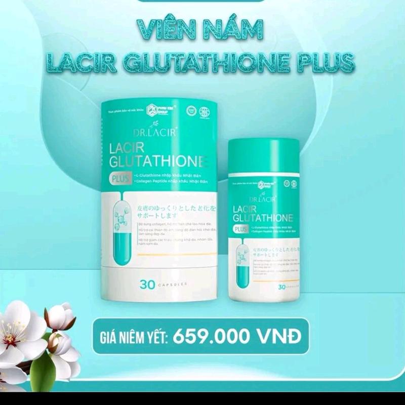  COMBO 2 HÔP : VIÊN UỐNG  LACIR GLUTATHIONE PLUS hỗ trợ  trắng da mờ thâm nám đẹp da - người u  nang xơ tuyến giáp và nam giới dùng được  - Hộp 30 viên - ++ 