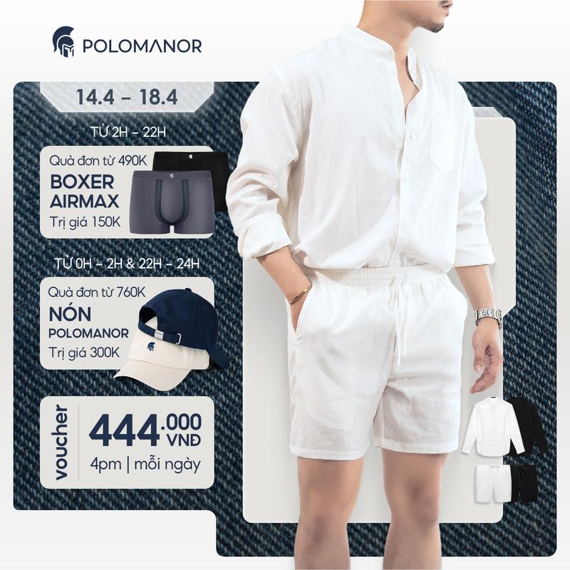 COMBO Quần short LINEN + Áo sơ mi nam LINEN POLOMANOR chất đũi cao cấp, mềm mại thoải mái, nam tính