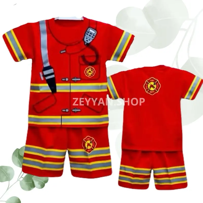 BAJU PEMADAM ANAK SETELAN DAMKAR ANAK LAKI LAKI ADA TOPI UNTUK UMUR 1-10 TAHUN Katun Unisex Anak-Anak Laki-Laki Perempuan Parsel Bayi 1