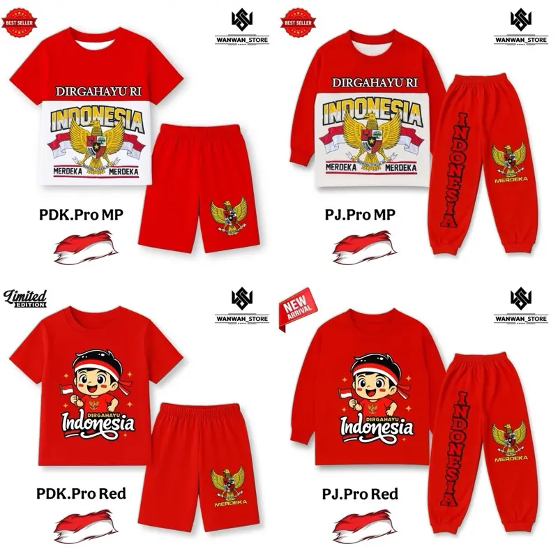 Baju Fashion Setelan Anak Motif Garuda Merah Putih 17 Agustus Celana Pendek 0