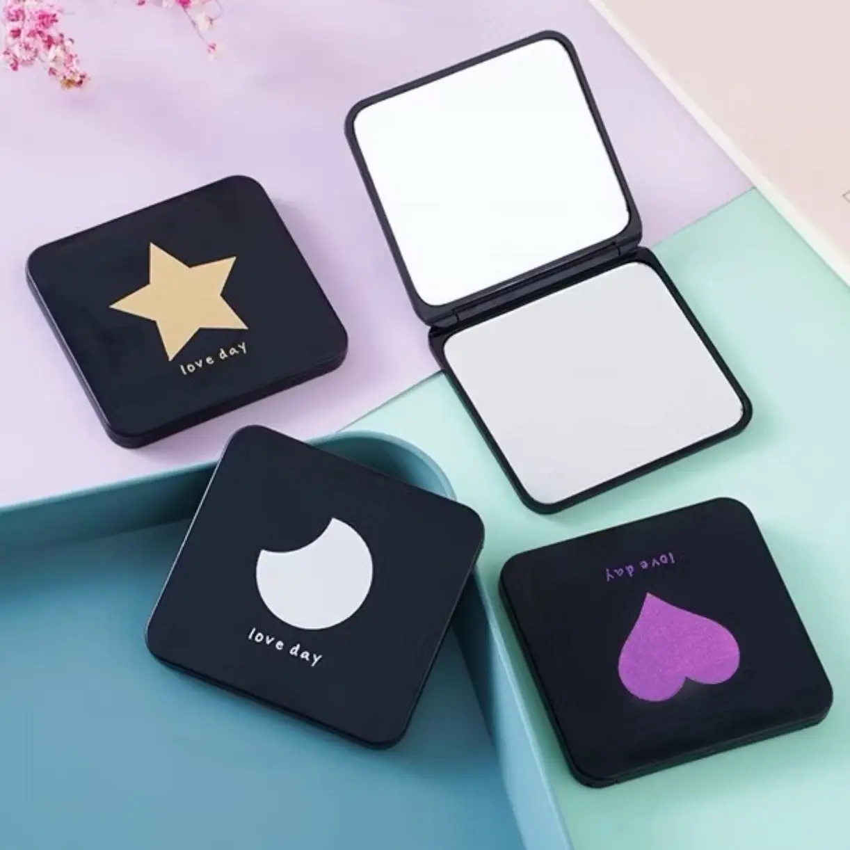 CERMIN LIPAT MINI TIPIS TRAVEL KACA RIAS MAKE UP 2 SISI