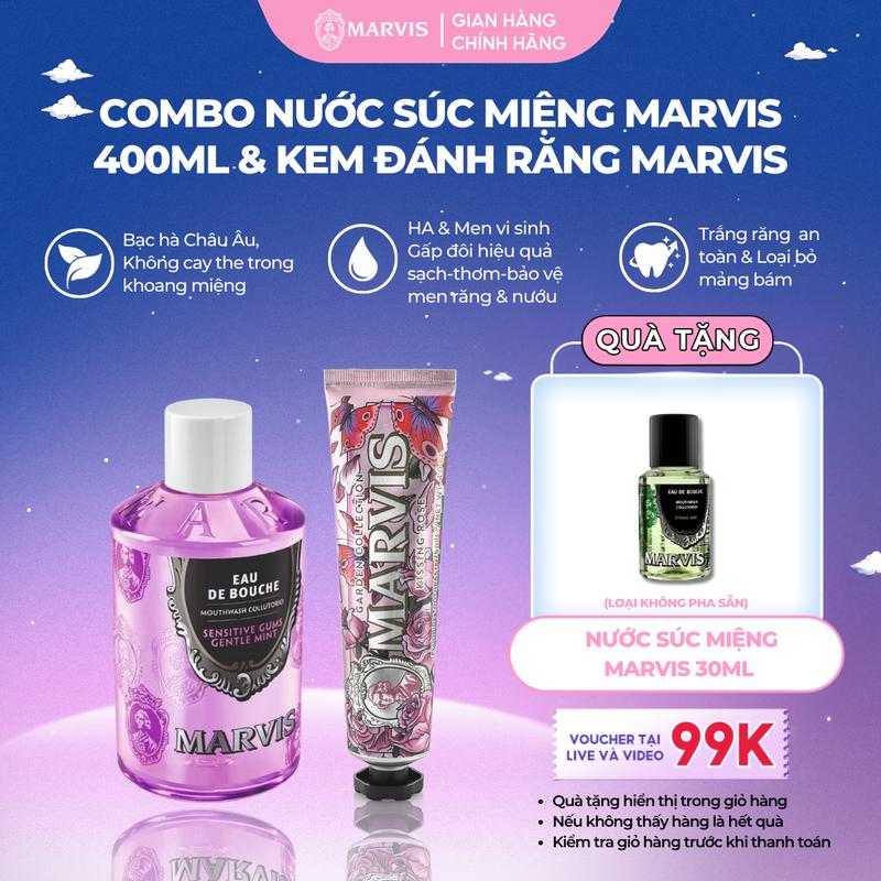 Combo Nước Súc Miệng & Kem Đánh Răng Marvis –Bộ Đôi Chăm Sóc Răng Miệng Toàn Diện -  Hơi thở sang trọng, Răng trắng sáng tự nhiên, bảo vệ và chăm sóc nướu [IH]