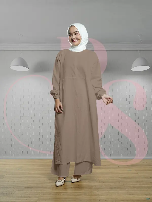 Beautyshirt~Setelan Wanita Dewasa Zhea Set + Celana Panjang Kulot Bahan Linen Polos LD 110Cm Fit To XL Jumbo Atasan Baju 3
