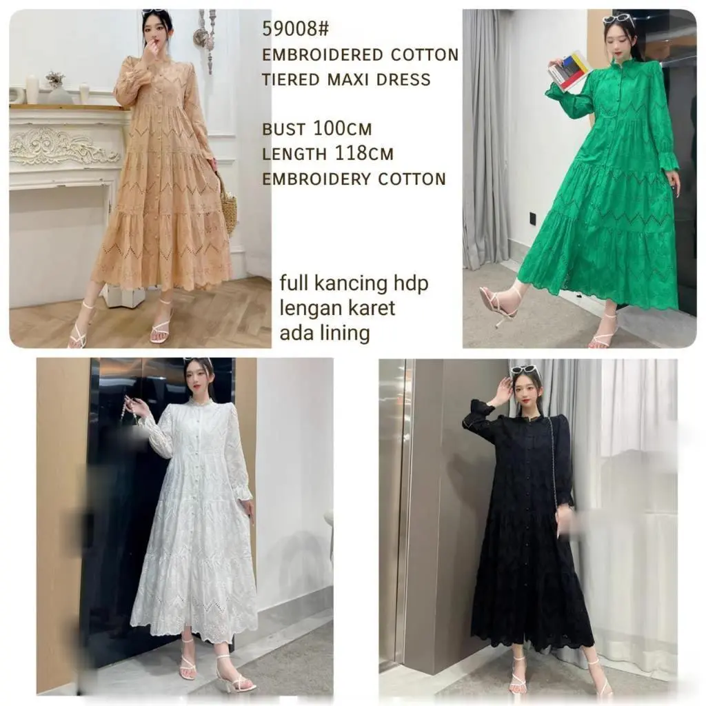 TM GAUN KATBOL 3M 59008 THREE M EMBROIDERED COTTON TIERED MAXI DRESS FASHION WANITA PREMIUM ANGGUN