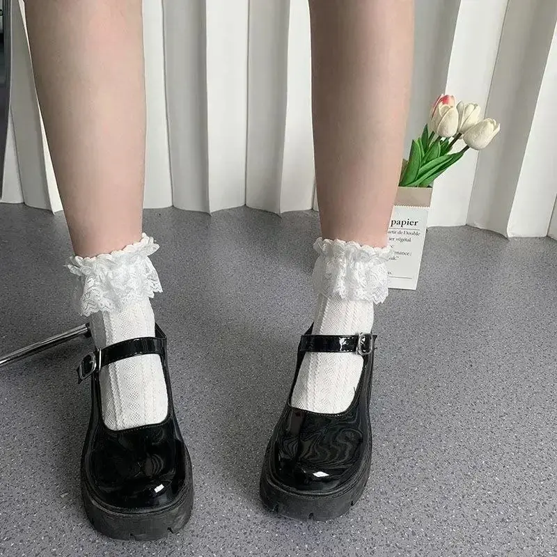 Tất Lolita, Dễ Thương, 5 Đôi, Tất Ren Nơ Trắng, Ống Giữa, Phong Cách Preppy Nhật Bản, Tất Công Chúa, Ngọt Ngào JK, Đồ Lót Thời Trang Thời Trang Đường Phố