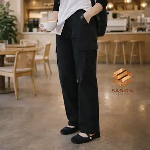 Celana Kargo Wanita Terbaru Bahan Drill Premium Kulot Cargo Pants Cewe Highwaist Jumbo Hijabers Korean Style Panjang Karet Katun Tebal Casual Cewek