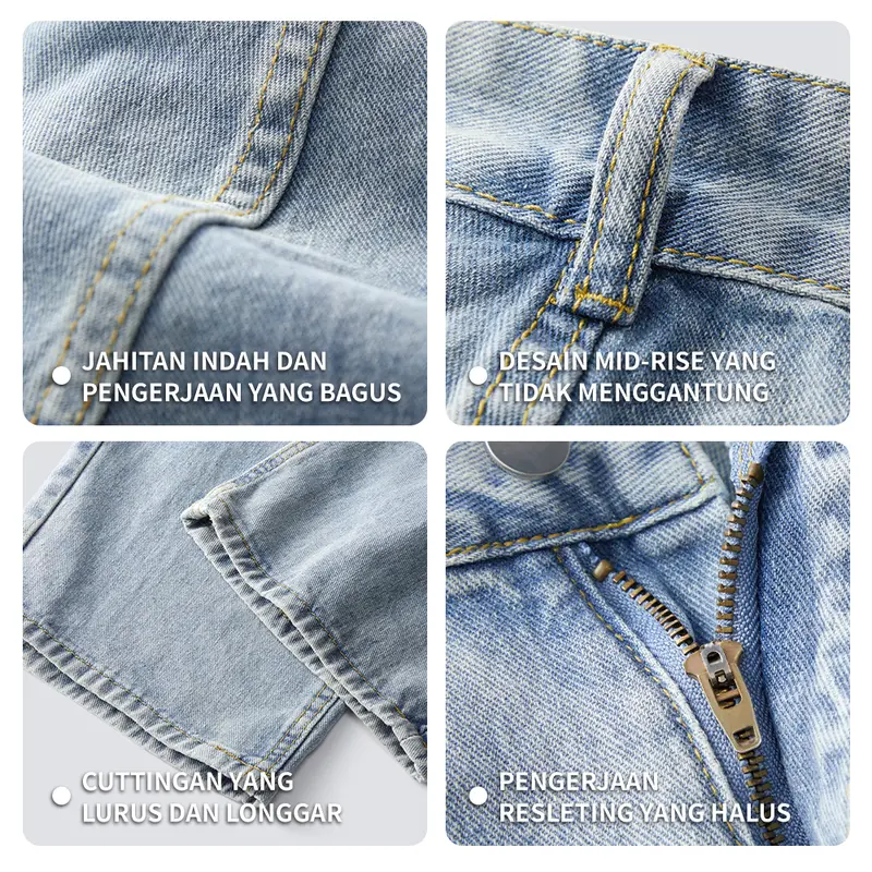 （Beli satu gratis satu）Coolera Celana Jeans Pria Panjang Biru Basic Reguler Premium Straight Pants Hitam Fit Dewasa 7