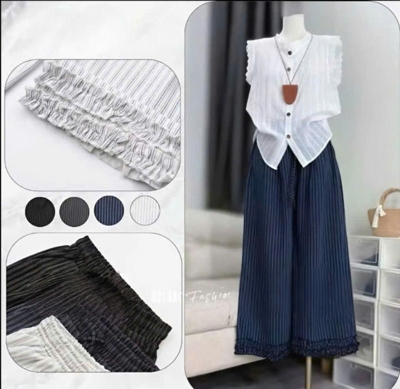 CÓ FORM NẤM _ Vải L1 Quần sọc ống rộng nữ chất bò giấy mềm mát - GẤU BÈO– dáng culottes che khuyết điểm tốt