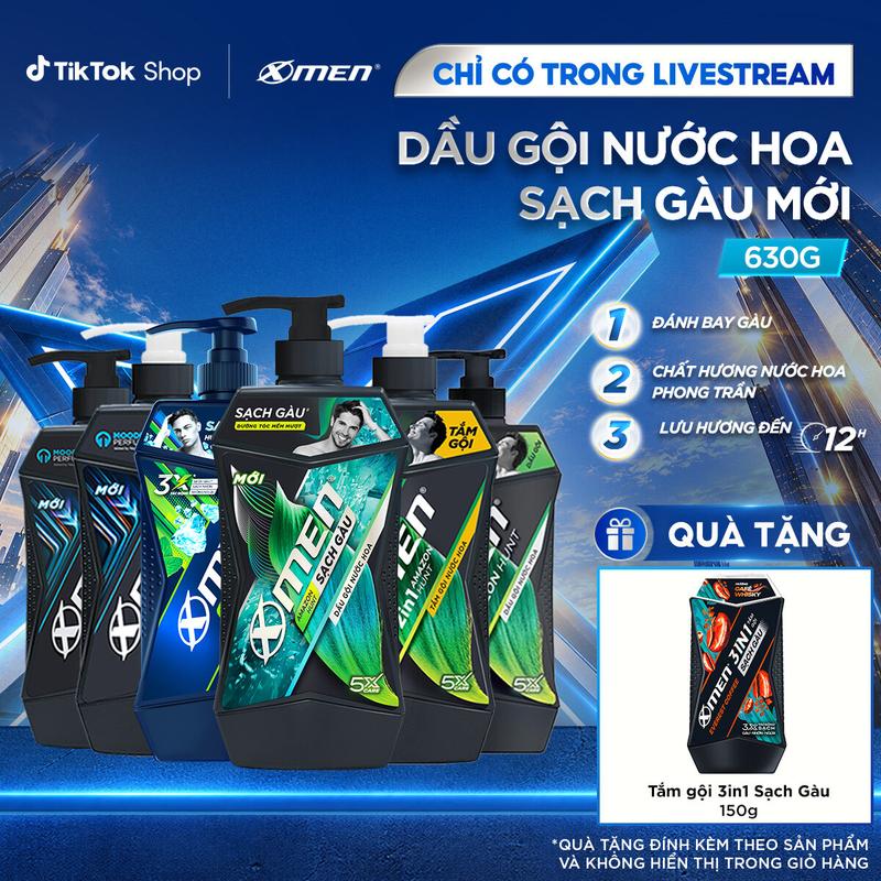 Dầu gội Sạch Gàu/Tắm Gội/Sữa Tắm XMen Amazon Hunt/ Vegas Delight 610g/630g + Tặng Tắm Gội Sạch Gàu 3in1 Xmen Everest Coffee 150g