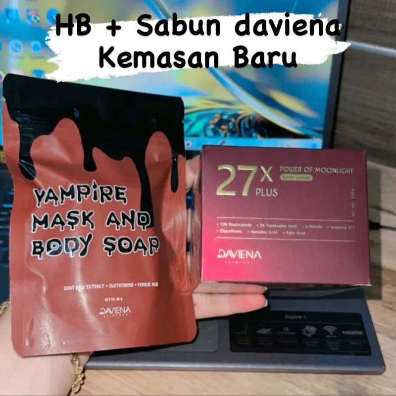 Kemasan Baru Ready Langsung kirim Hb dosting daviena + sabun vampire daviena skincare bpom Handbody daviena dosting Mencerahkan Mandi Cair 1