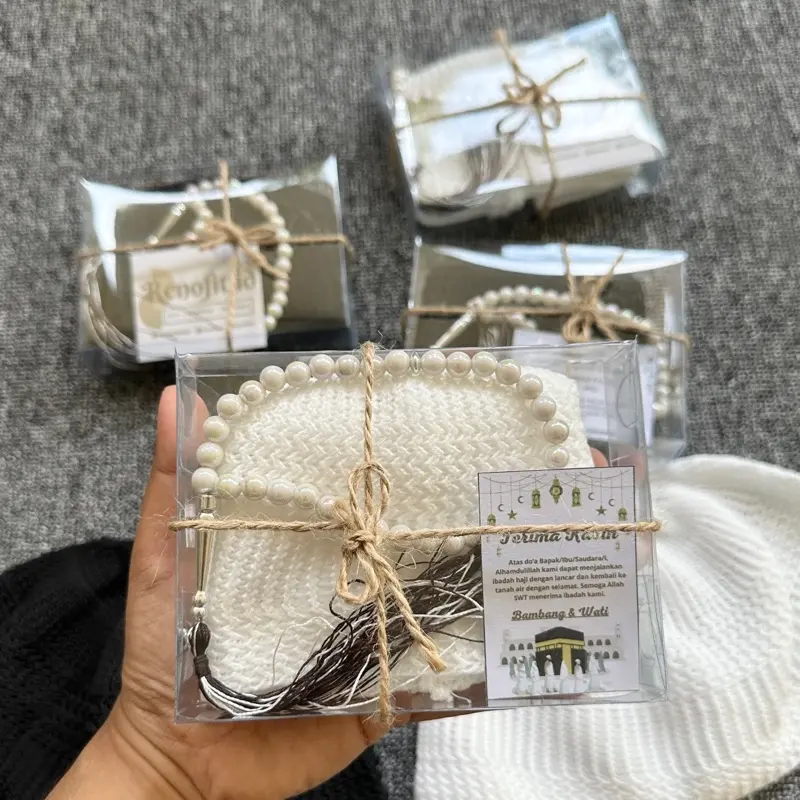 RN] Paket 25-50 PCS Souvenir Peci Rajut Tasbih Mutiara dan Tasbih Digital Umroh Haji Tahlil Pengajian Tasyakuran Khitan Syukuran Lebaran Wedding bisa pakai KARTU UCAPAN Muslim 4