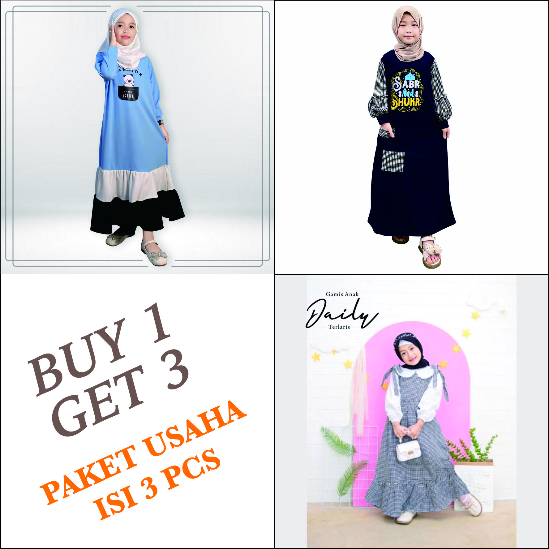 Paket Usaha Isi 3 Pcs Gamis Anak GOGOFASHION (P16)