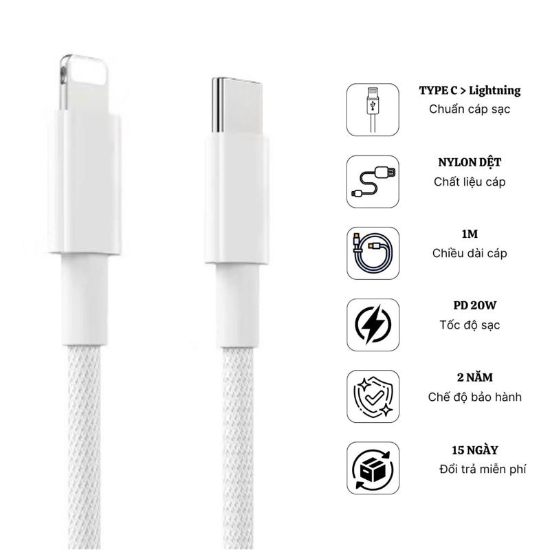 (COMBO 2 CÁP) sạc nhanh PD20W Chíp C94 bọc dù TypeC to L 1met sạc nhanh Phone 8-14prm Phụ Kiện Sạc Điện Thoại iphone Usb capsacnhanh 20w i