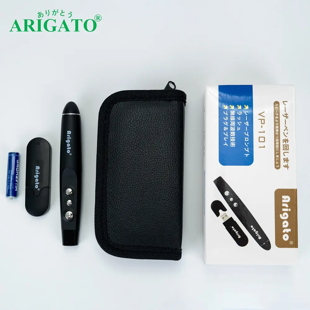 Bút trình chiếu laser thuyết trình Arigato VP101, kèm bao da, chiếu xa, đủ chức năng