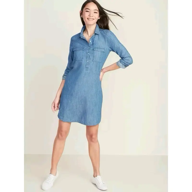 Relaxed Chambray Classic Shirt for Women denim Blouse Jeans label cut / gunting 3