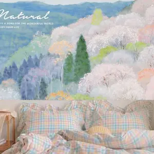 Taman Monet Bunga Gadis Hati Hangat Kanvas Kamar Tidur Dekoratif Gantung Kain Latar Belakang Samping Tempat Tidur Kain Tata Letak Kamar Kain Dinding