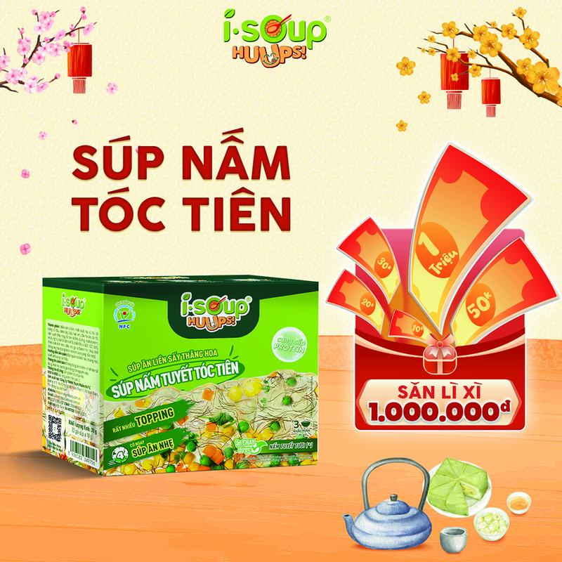 Súp Nấm Tuyết Tóc Tiên Ăn Liền ISOUP HUUPS Ngon,Dinh Dưỡng,Tiện Lợi Hộp X 3 Viên - Súp Ăn Liền Sấy Thăng Hoa