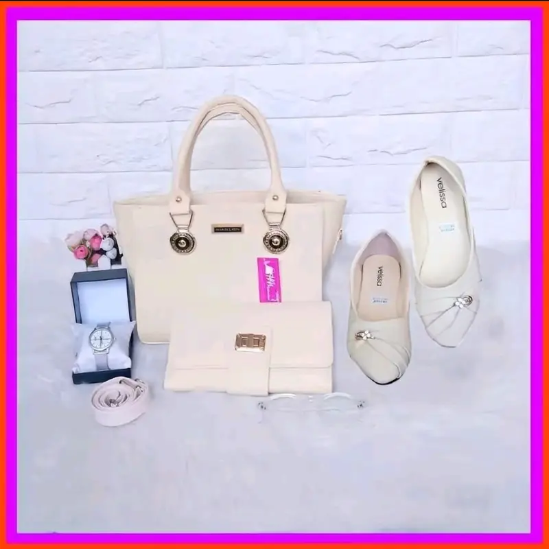 TAS PAKET SESERAHAN PERNIKAHAN JAM TANGAN DOMPET WANITA SANDAL FLATSHOES WANITA KACAMATA SENDAL FLATSHOES KULIT PU SEPATU FLAT TAS PAKET MURAH TAS PAKET 5IN1 TAS MURAH TAS FASHION KADO HADIAH PERNIKAHAN MAHAR SESERAHAN 0