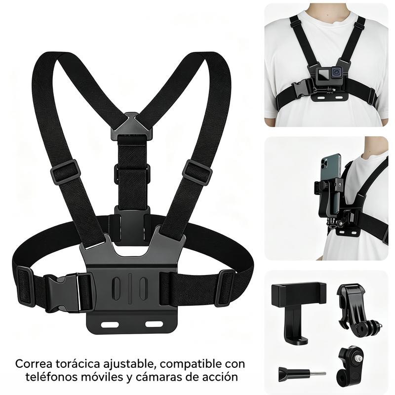 RIDGEWAY Soporte deportivo ajustable para celular para el pecho, giro de 360°, correa para celular y cámara, perspectiva en primera persona, incluye correa para el hombro, con función de estabilización de imagen, diseño ergonómico, ideal para viajes, ciclismo, motociclismo y bicicleta