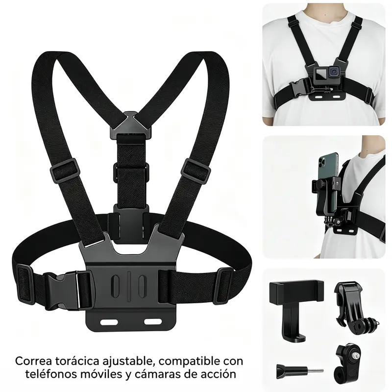 RIDGEWAY Soporte deportivo ajustable para celular para el pecho, giro de 360°, correa para celular y cámara, perspectiva en primera persona, incluye correa para el hombro, con función de estabilización de imagen, diseño ergonómico, ideal para viajes, ciclismo, motociclismo y bicicleta