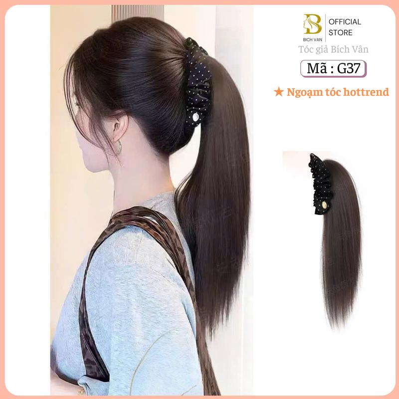 Tóc giả ngoạm đuôi ngựa xoăn lơi Bích Vân , ngoạm tóc dài 45cm