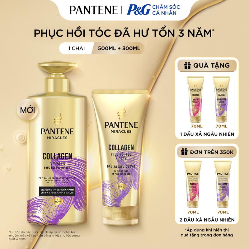 [LIVE] Combo Gội + Xả PANTENE MIRACLES Phục hồi hư tổn/Tóc Chắc Khỏe - Gội Không Silicone & Xả Siêu Dưỡng - 500ML + 300ML