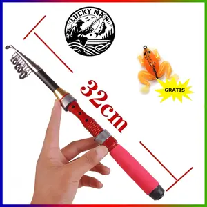 LUCKY MAN-Joran pancing mini pendek, ringan, dan portabel, panjang 1,0m-1,7m. Joran pancing teleskopik fiberglass berkualitas tinggi dengan cincin keramik.