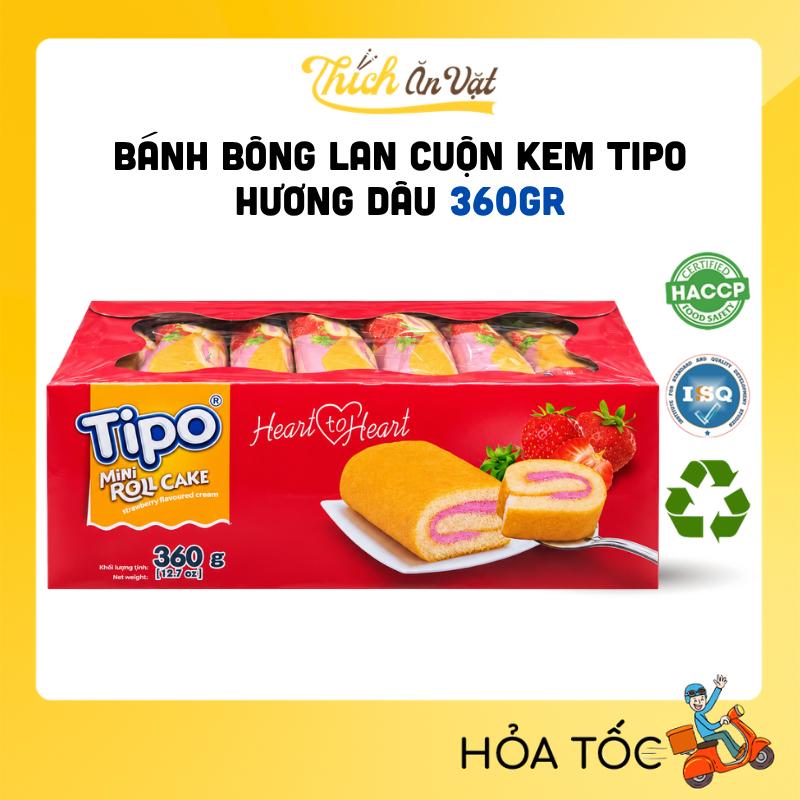 Bánh Bông Lan Cuộn Kem Tipo Hương Dâu 360g - Bánh Bông Lan Tipo - Thích Ăn Vặt