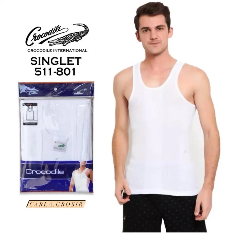 3pcs_ singlet pria crocodile 801 original 100% , kaos dalam pria crocodile, singlet crocodile 801 Putih 0