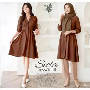 Dress Crinkle Midi Busui Fredly Premium Casual Korean Look - Dress Tunik Korean Style - Dress Vintage - Dress Pesta - Crinkle + Button