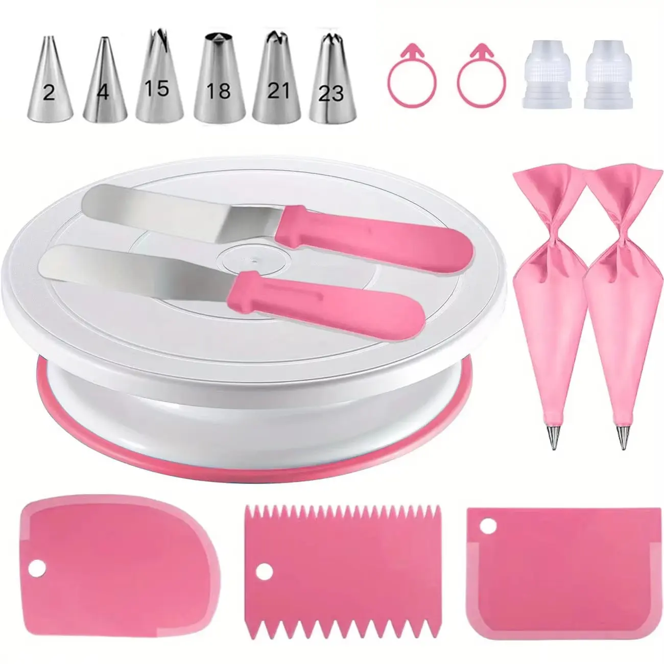18 Pcs Cake Icing Set with Rotating Cake Stand | Perlengkapan Baking Lengkap untuk Pemula | Spatula 6 Inch & Scraper Set Hadiah Ibu Rumah Tangga