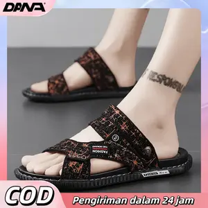 Sendal Pria Sandal Cowok Sandal Kulit Tahan Air Non-Slip Sol Karet Sandal Kelas Atas Hitam Pantai