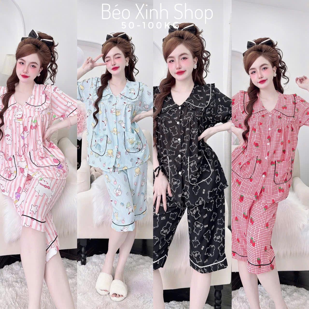 Đồ Bộ - Đồ Ngủ Lửng Pijama Bigsize 50-100kg Vải Lụa Nhật Phối Cổ Bèo Tiểu Thư Mềm Mịn Mát Nữ Women Quần Ngủ Áo Ngủ - A.5222