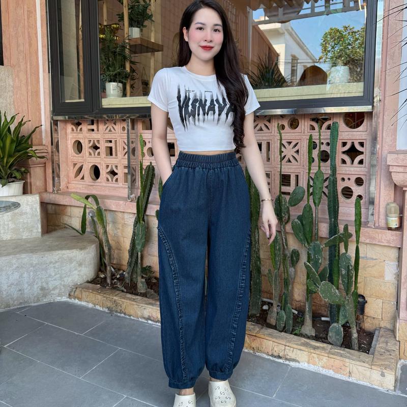   A6037  Quần Thường ngày Trang Phục Nữ Thời Trang,Chất Jean Mềm Mịn Bó Ống Cropped Harem Ống Rộng Ôm Sát   Size 40-78kg 