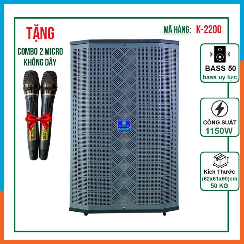 Loa Kéo Công Suất Lớn KANAYO K-2200 1150W Bas 50 | Loa Kéo Bluetooth Đọc Được Usb Thẻ Nhớ | Tặng 2 Mic hát karaoke Nghe Nhạc Củ Loa Kem