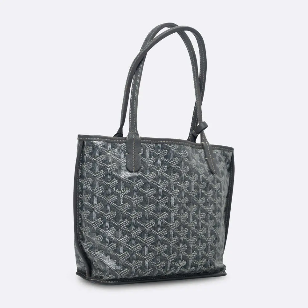 (PRE-OWNED) GOYARD ANJOU SHOULDER BAG MINI GRAY CALF, COATED CANVAS