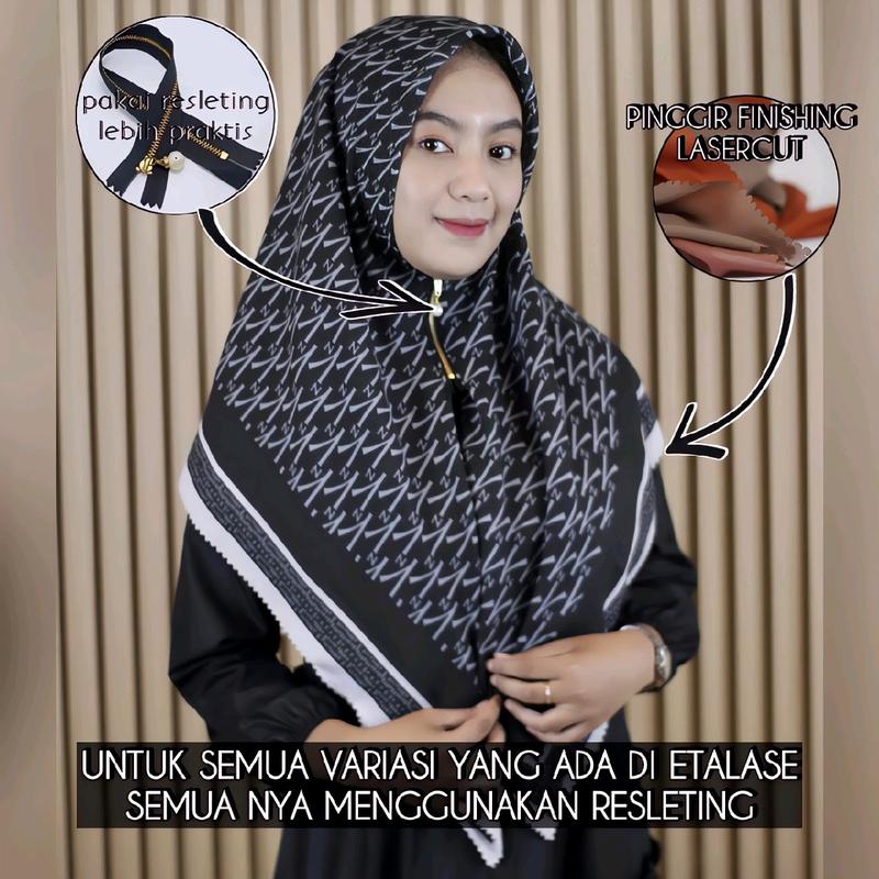 | Bisa COD | hijab segi empat resleting ziper motif / kerudung Ziper motif / Kerudung instan Voal Muslim Segiempat 2