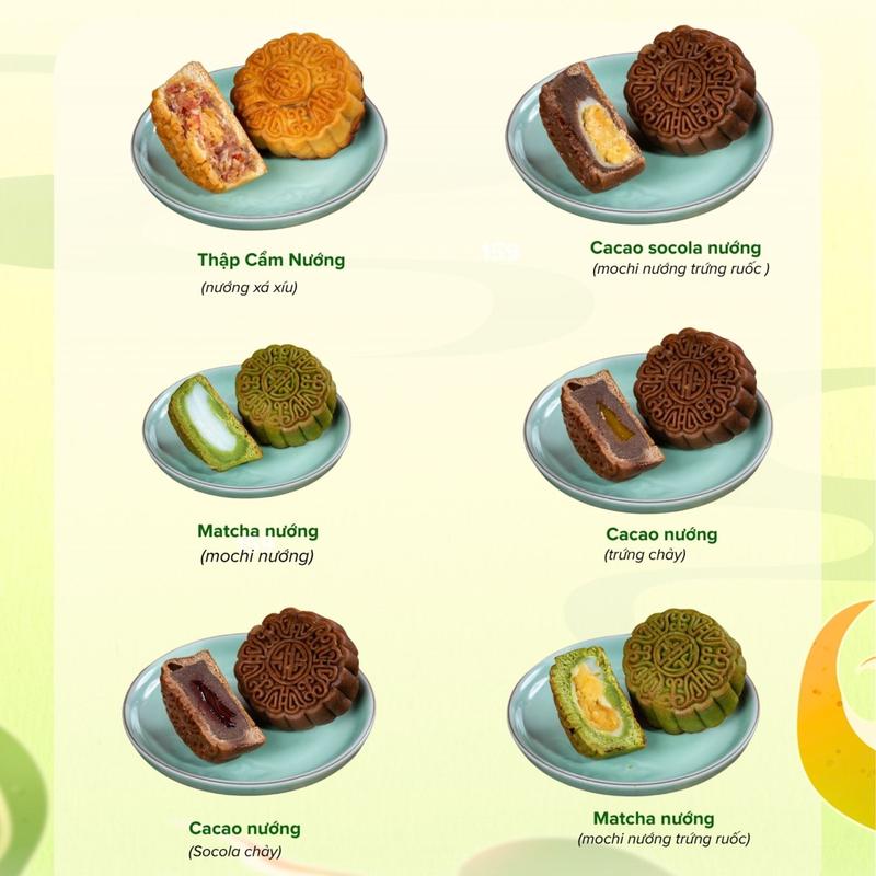 Bánh trung thu 80gr mochi nướng trứng ruốc các vị Lâm Thủy - matcha cacao thập cẩm