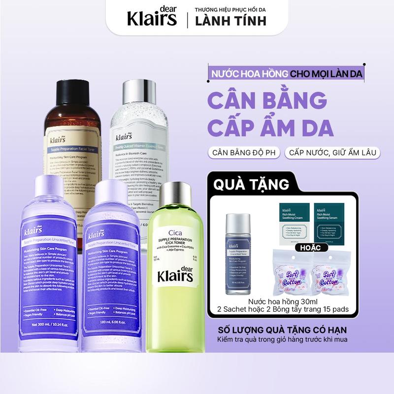 Nước hoa hồng Dear, Klairs Supple Preparation Unscented Toner Cấp Ẩm Dưỡng Sáng…