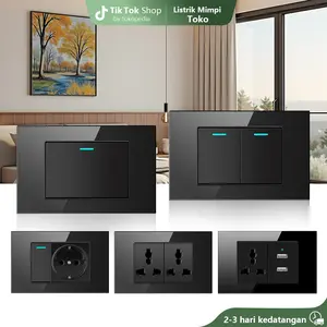 Soket Sakelar Lampu/118 Sakelar Hitam Canggih/Sakelar Lampu Pengisi Daya USB/Sakelar Dinding/1/2/3 Sakelar Mewah Kaca Tempered Hitam  lightswitch