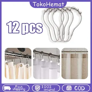 12PCS Ring Gorden Cincin Tirai Shower Rollerball Pengait Gorden Kamar Mandi Cincin Pengait Tirai