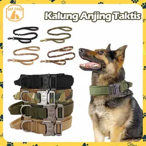 Dog Collar, Kalung Anjing Dengan Handle dan Sefety Pengunci Kalung Anjing Besar Kecil Kuat Rompi Harness Tuntun Militer Tag Dog Army Collar Bahan Nilon